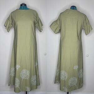 Le Ragazze Evergreen Fog Sage Green Cotton Lagenlook Comfy Cozy Dress Size M NWT